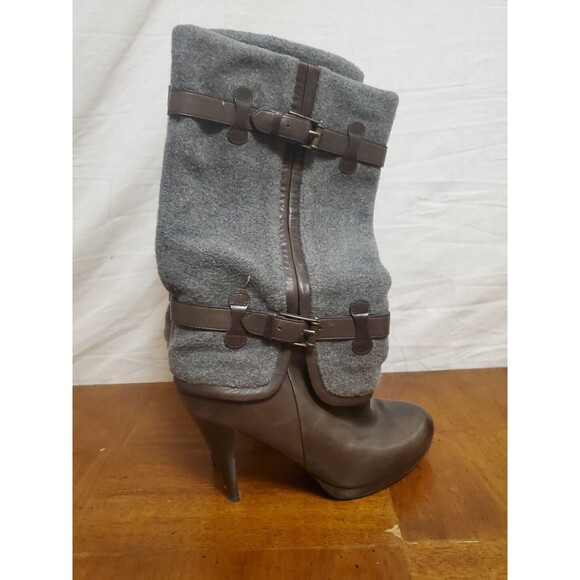 Cole Haan Nikeair Kennedy Stiletto Heel Brown Leather Gray Wool Boots Size 8 B - Picture 3 of 7